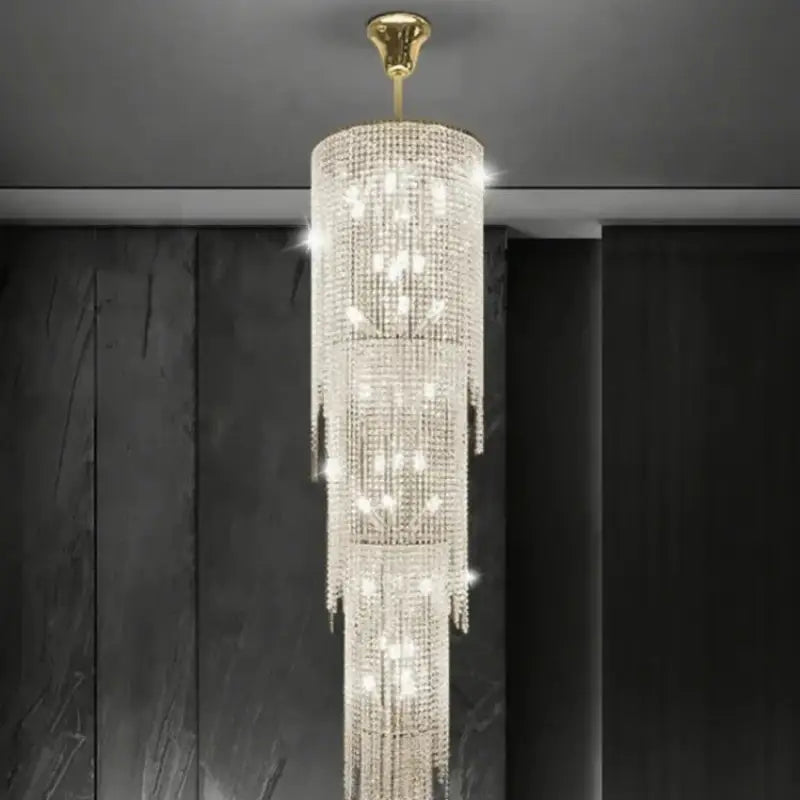Suspension cristal longue verticale luxe éclairage led