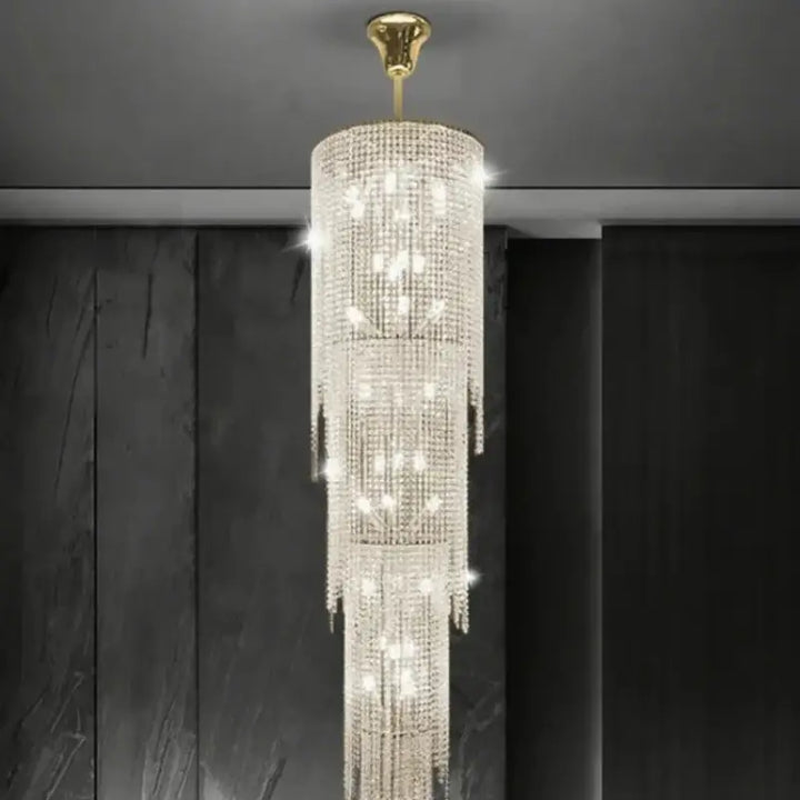 Suspension cristal longue verticale luxe éclairage led