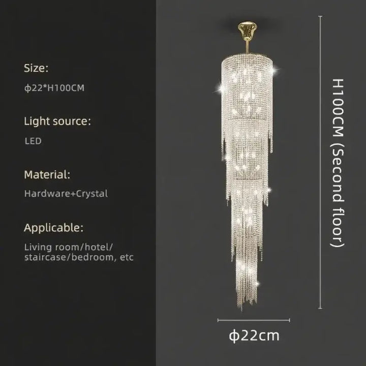 Suspension cristal longue verticale luxe éclairage led