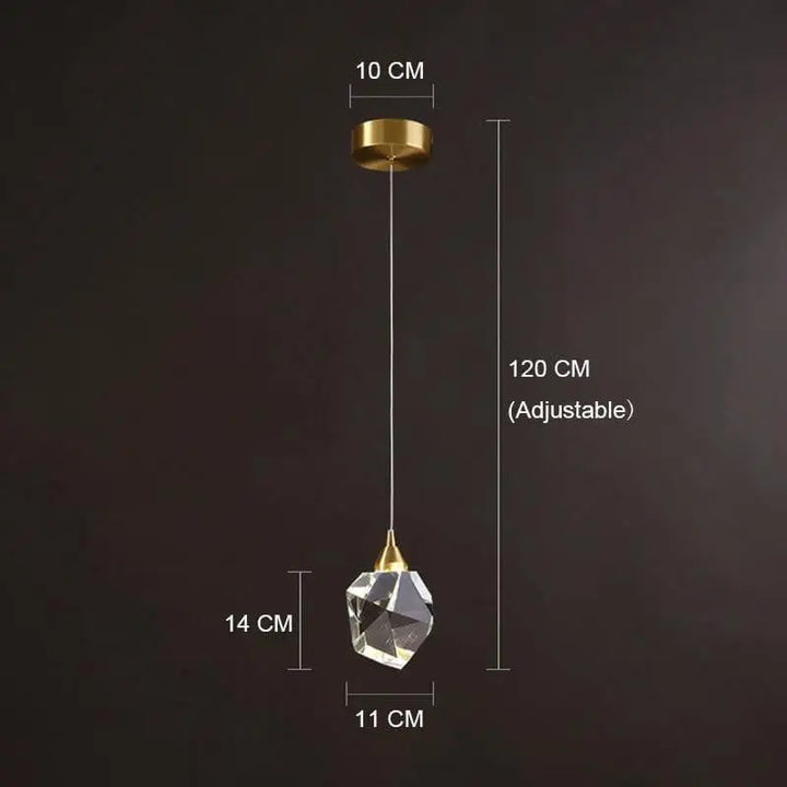 Suspension Cristal Moderne Forme Diamant Doré