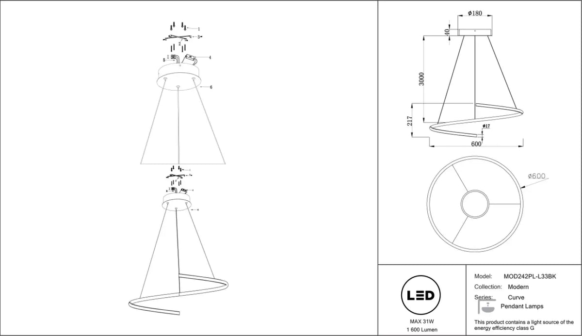 Schéma d'installation du luminaire