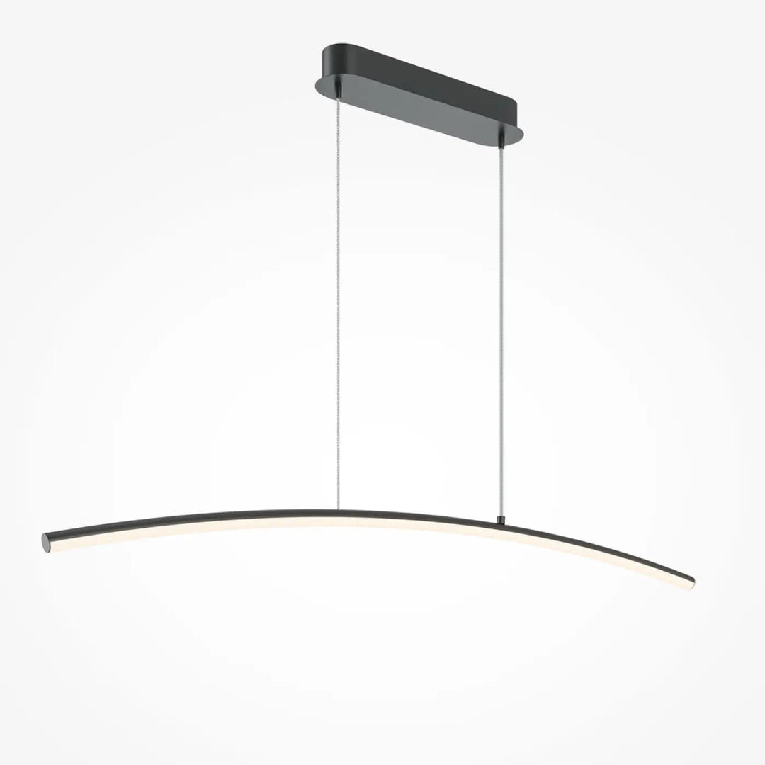 Suspension luminaire curve linéaire en led noir avec design courbe minimaliste pour salle à manger ou îlot central