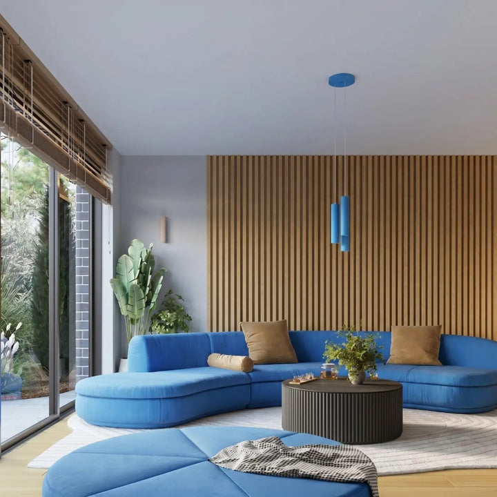 Suspension Luminaire bleu clair dans un intérieur contemporain