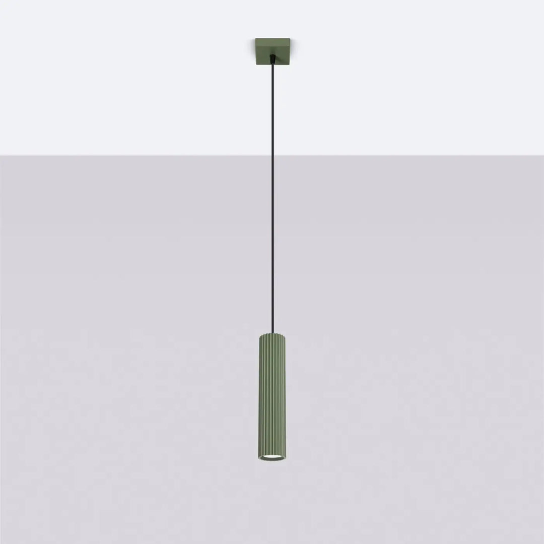 Suspension Luminaire vert olive éteinte, vue rapprochée