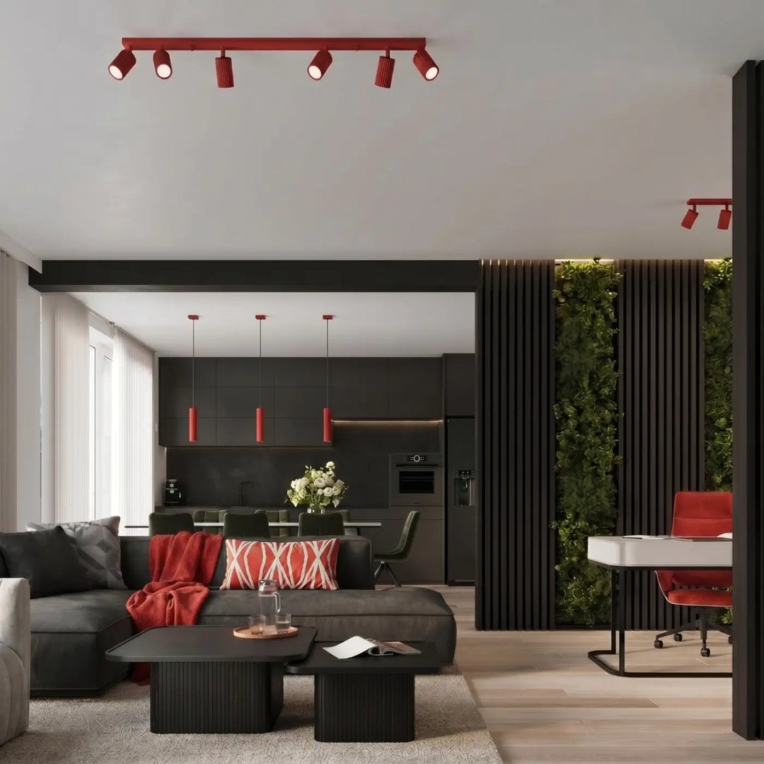 Suspension Luminaire rouge dans un intérieur contemporain