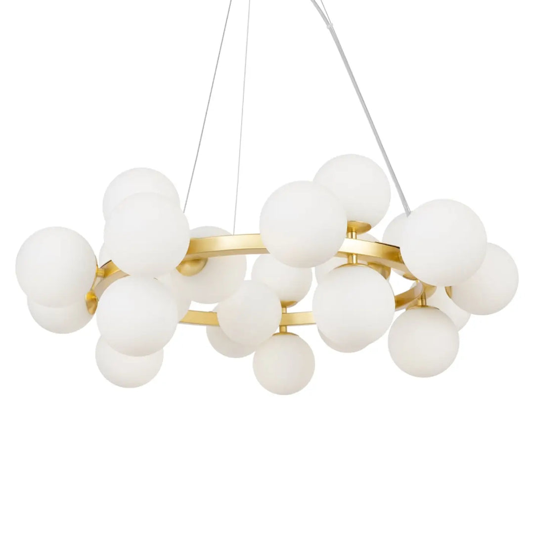Suspension circulaire dallas circulaire en métal doré avec vingt-cinq globes en verre dépoli pour éclairage moderne