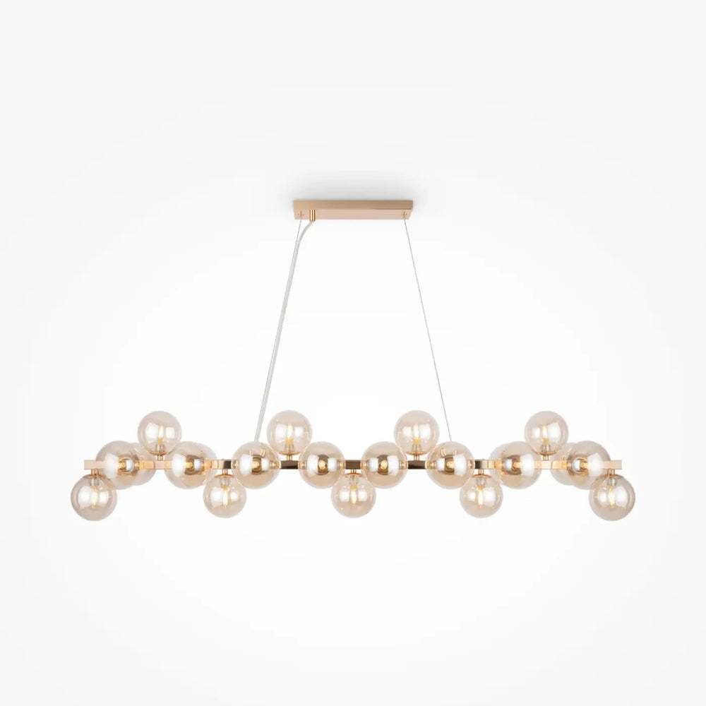 Suspension linéaire dallas linéaire art déco en métal doré avec plusieurs globes en verre disposés en ligne