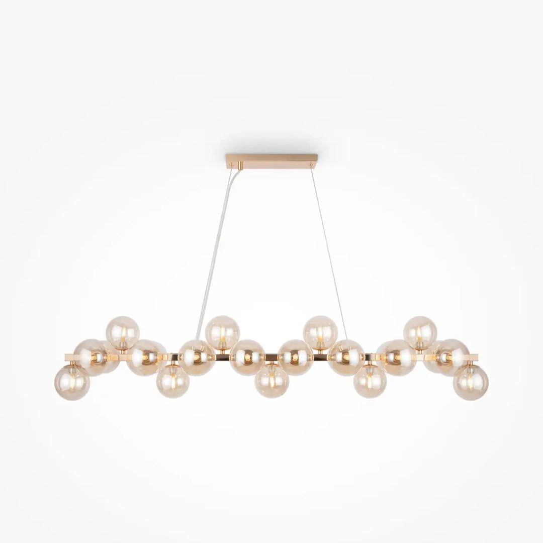 Suspension linéaire dallas linéaire art déco en métal doré avec plusieurs globes en verre disposés en ligne