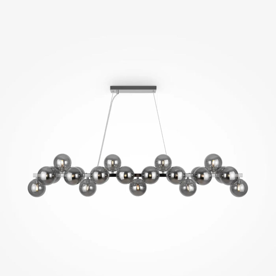 Suspension linéaire dallas linéaire en chrome avec luminaires sphériques en verre réfléchissant style art déco