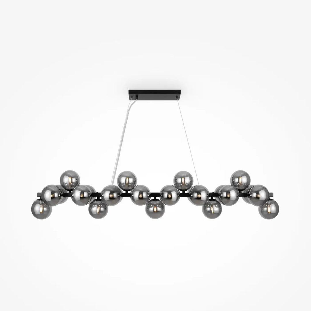 Suspension linéaire dallas linéaire en métal noir moderne avec sphères en verre gris réfléchissant style art déco
