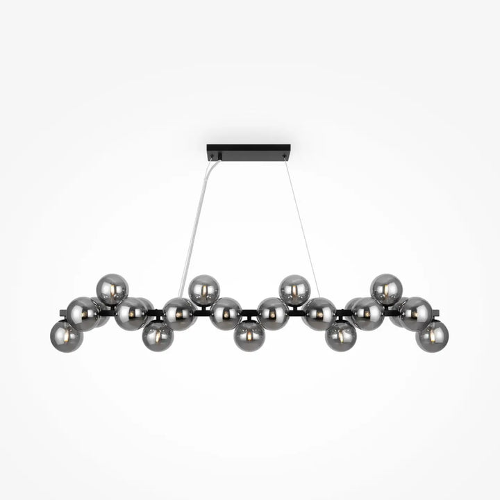 Suspension linéaire dallas linéaire en métal noir moderne avec sphères en verre gris réfléchissant style art déco