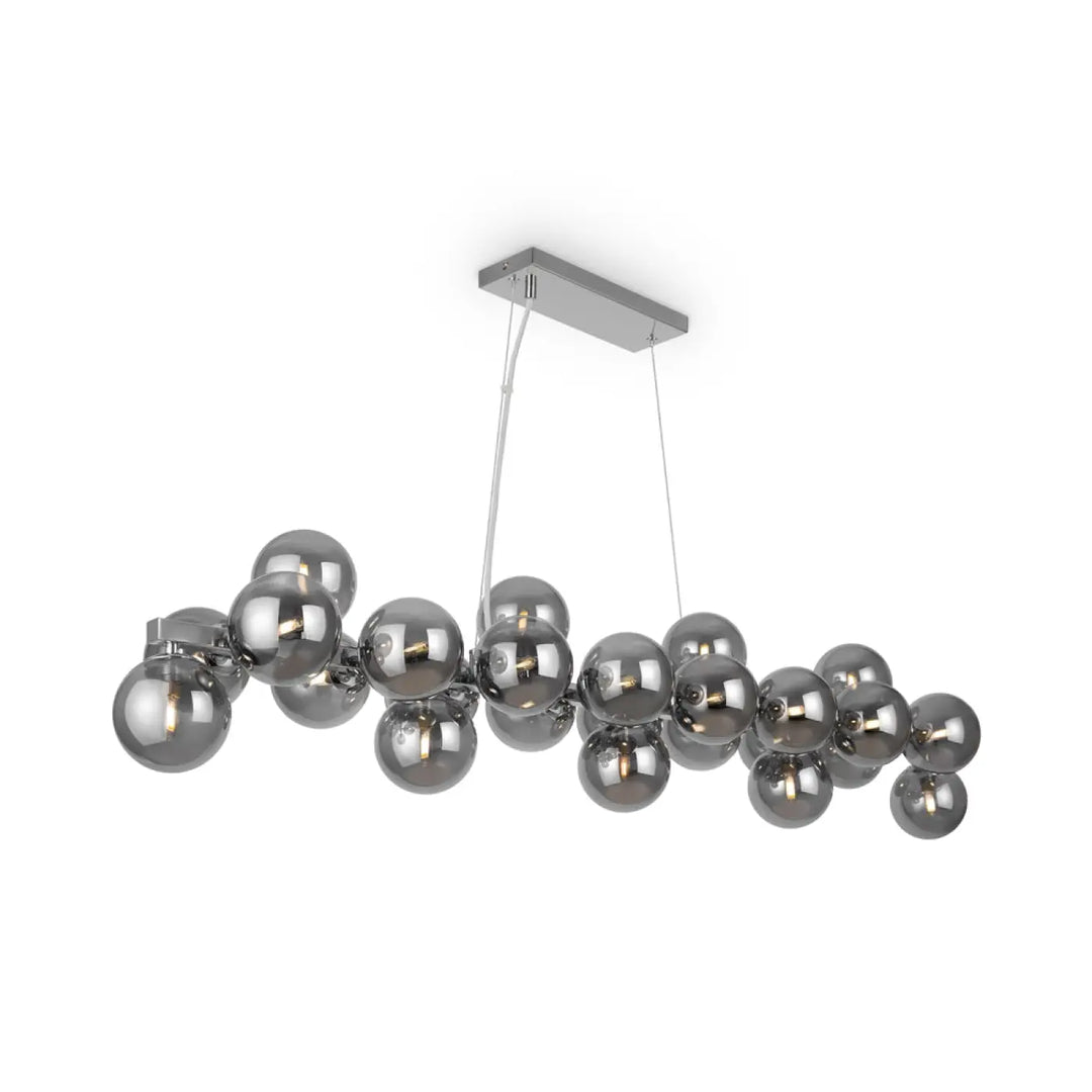 Suspension luminaire dallas linéaire art déco avec sphères en verre fumé et finition chrome moderne