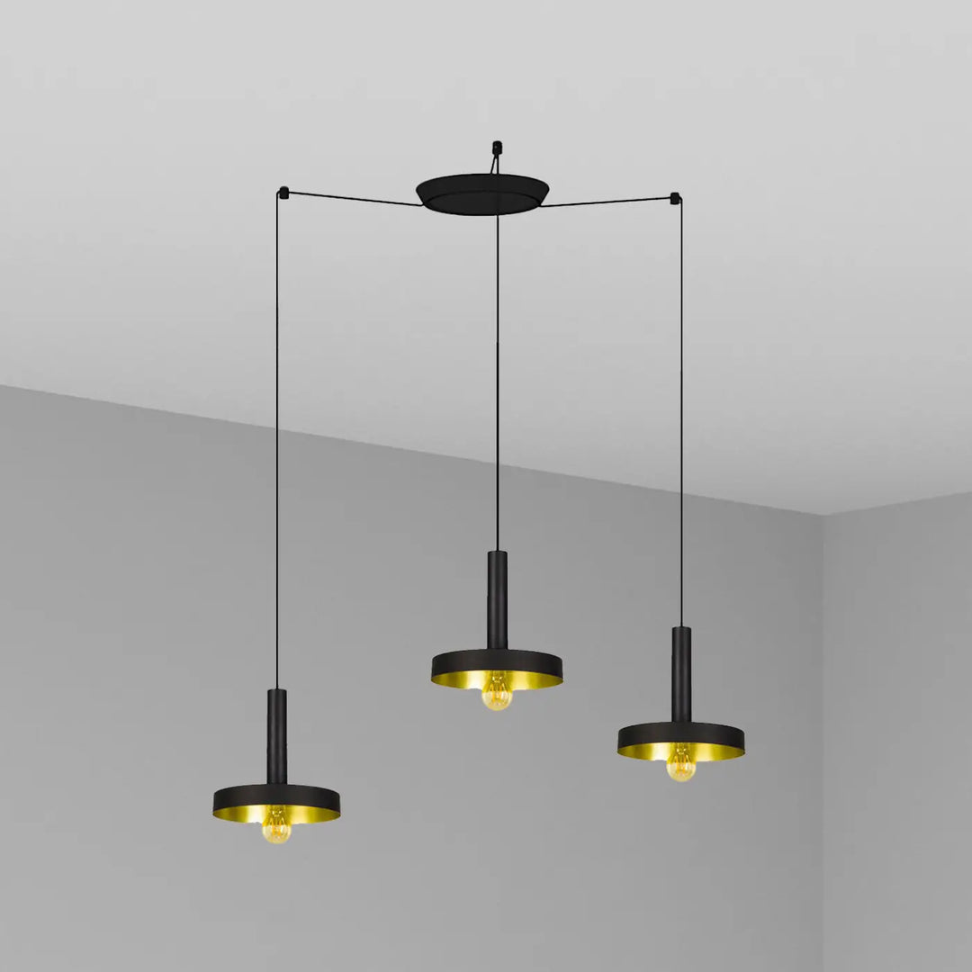 Suspension Whizz 3 lumières noir et or satiné de Faro Barcelona