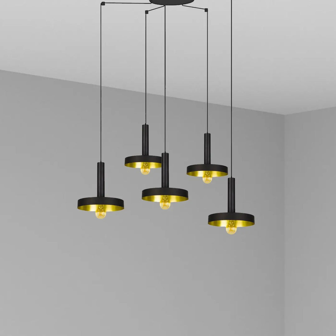 Suspension Whizz 5 lumières noir et or satiné de Faro Barcelona