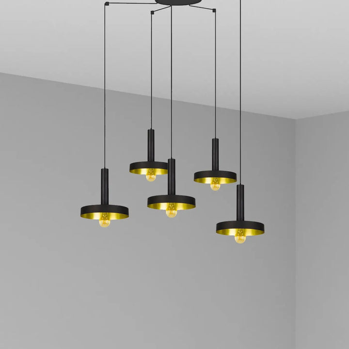 Suspension Whizz 5 lumières noir et or satiné de Faro Barcelona