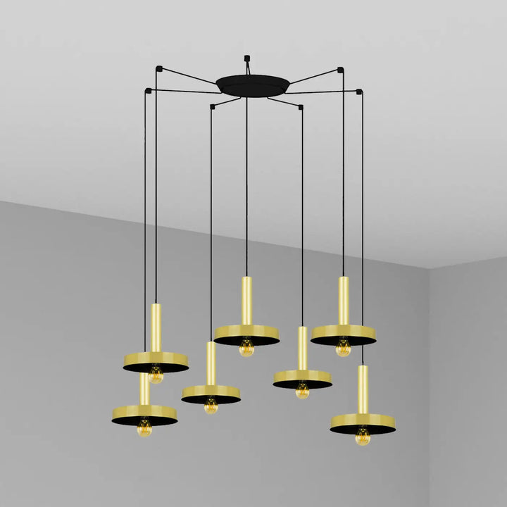 Suspension Whizz 7 lumières or satiné et noir de Faro Barcelona