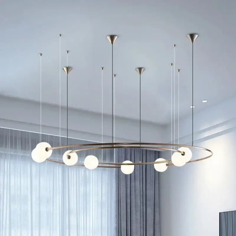 Suspension Design Anneau Aérien Avec Sphères Opales

