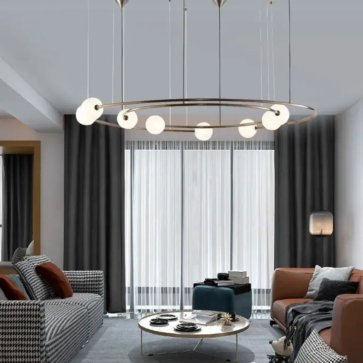 Suspension Design Anneau Aérien Avec Sphères Opales

