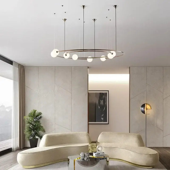 Suspension Design Anneau Aérien Avec Sphères Opales

