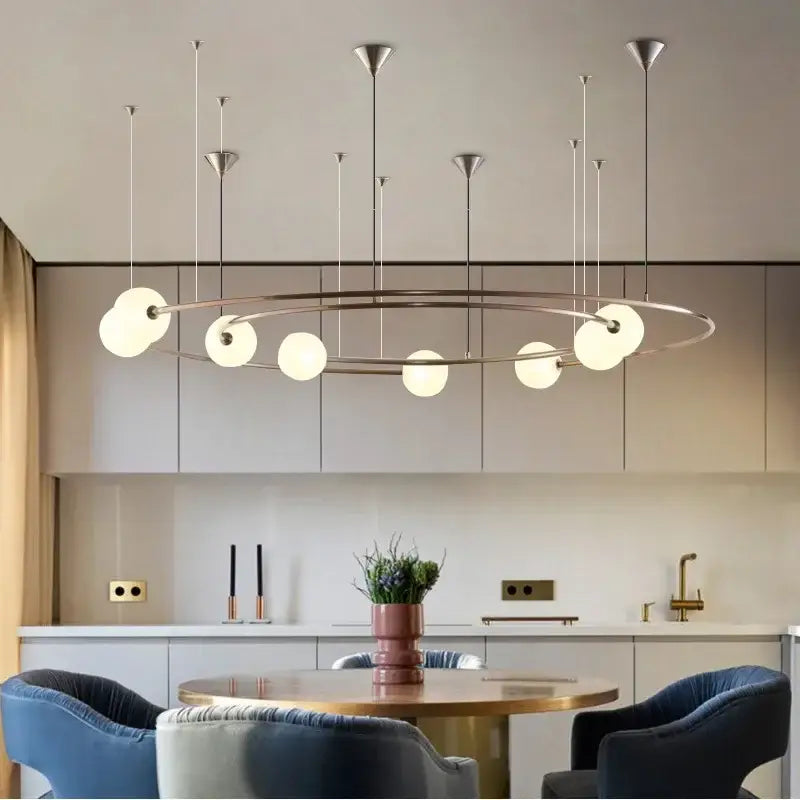 Suspension Design Anneau Aérien Avec Sphères Opales

