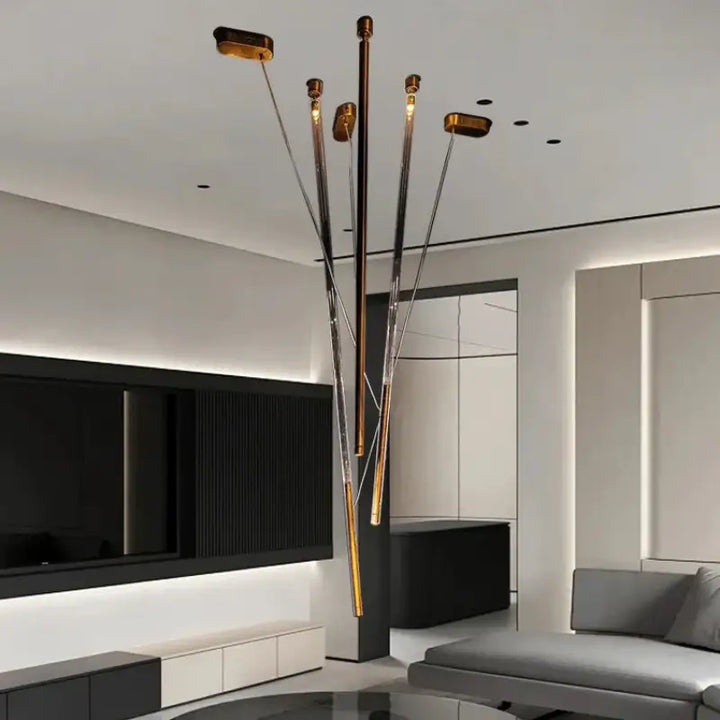 Suspension design artistique à tiges lumineuses led design