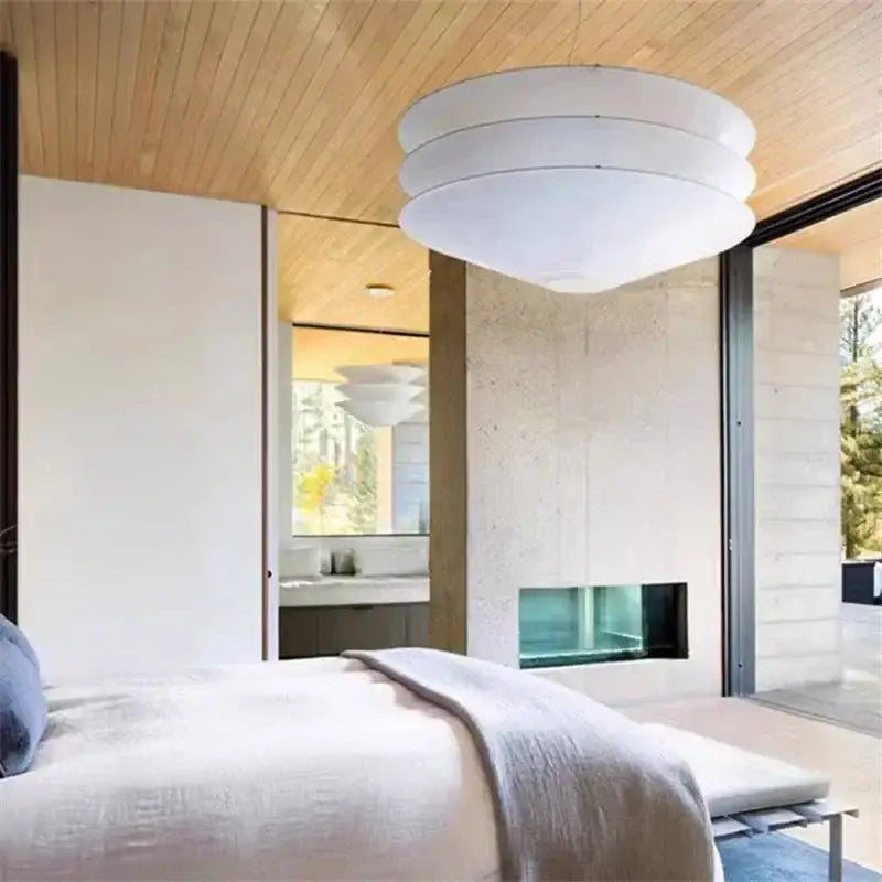 Suspension design blanche moderne en papier avec abat-jour empilé

