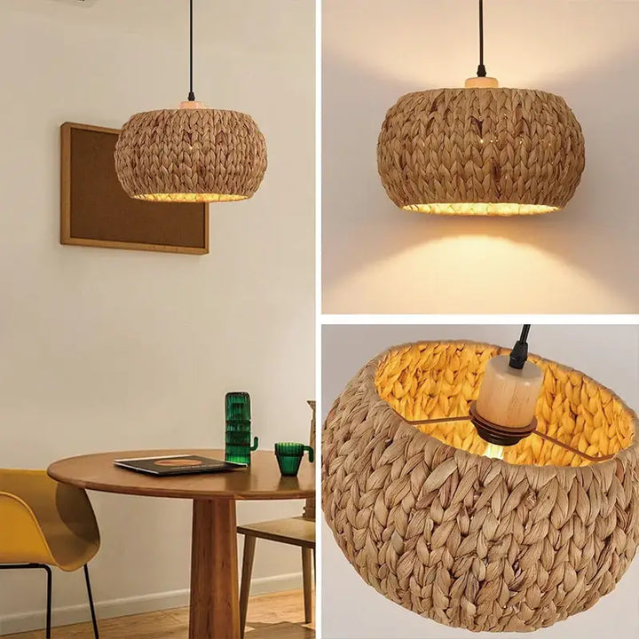 Suspension bohème en fibres végétales beige style naturel