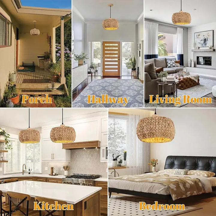 Suspension bohème en fibres végétales beige style naturel