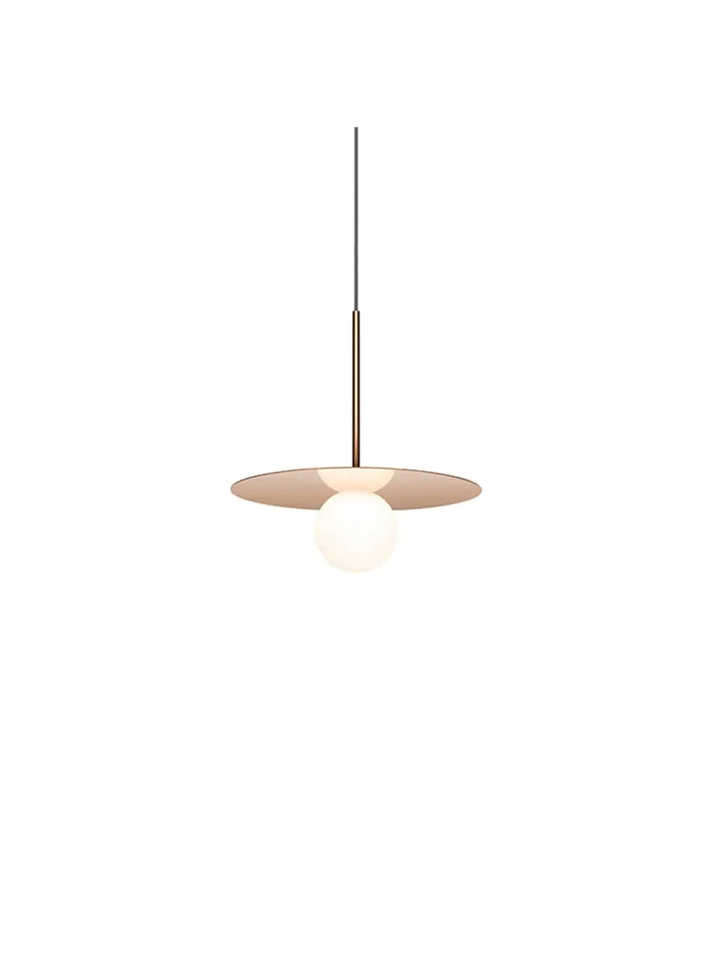 Suspension Bola Disc or rose, disque de 30 cm et globe en verre opale