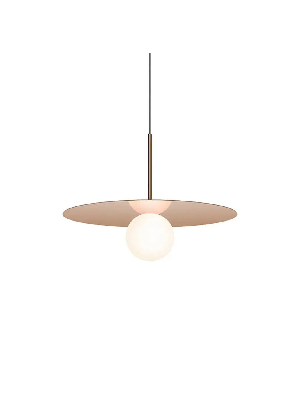 Suspension Bola Disc or rose, disque de 46 cm et globe en verre opale