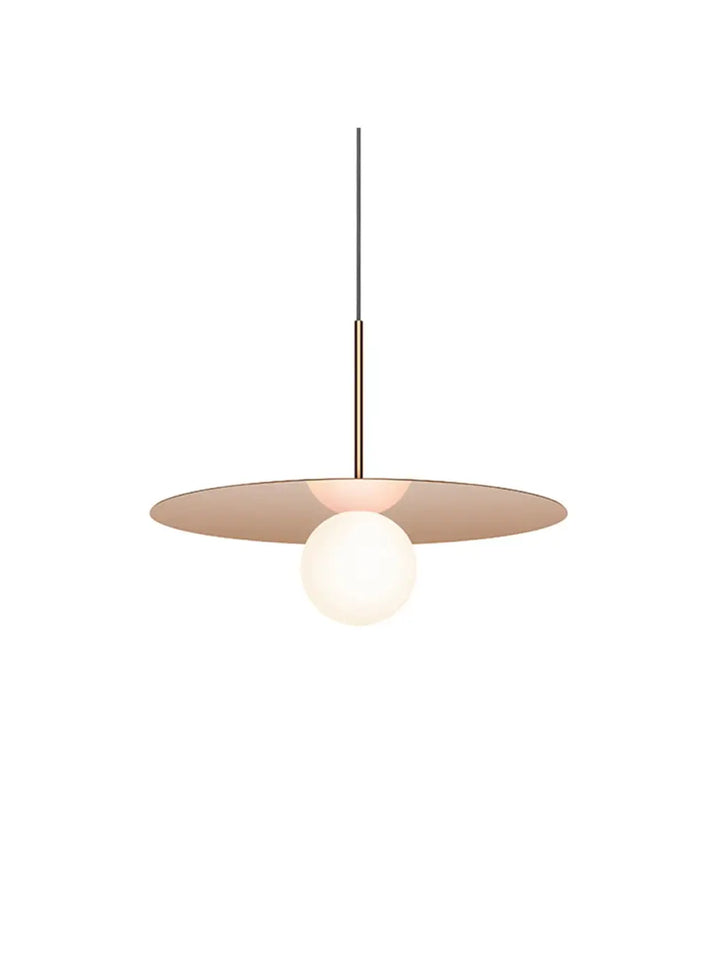Suspension Bola Disc or rose, disque de 46 cm et globe en verre opale