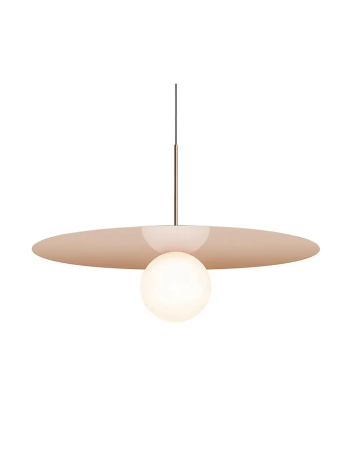 Suspension Bola Disc or rose, disque de 81 cm et globe en verre opale