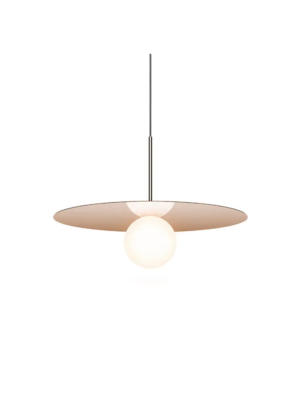 Suspension Bola Disc or rose, disque de 56 cm et globe en verre opale
