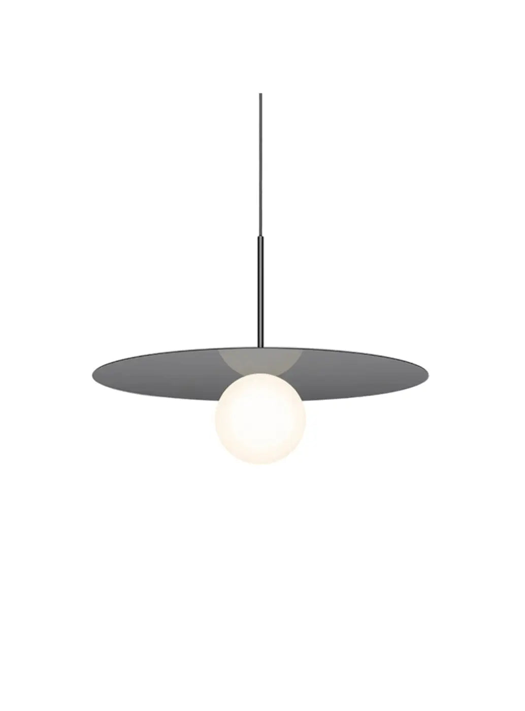 Suspension Bola Disc grise, disque de 56 cm et globe en verre opale