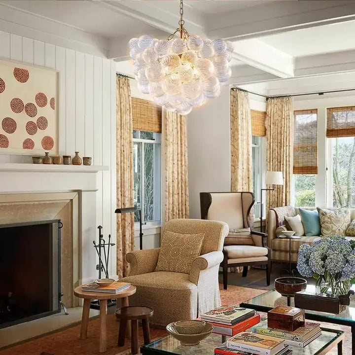 Suspension Design Avec Boules En Verre Blanc Élégant