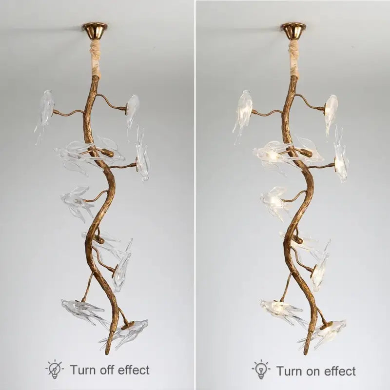 Suspension Design Branche Dorée Avec Fleurs Lumineuses