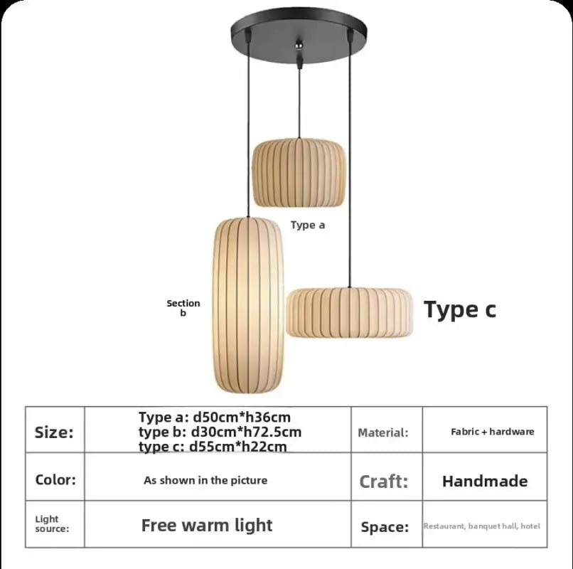 Suspension contemporaine en tissu plissé beige élégante