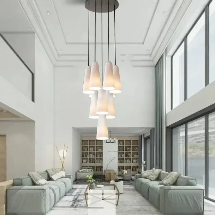 Suspension design cuivre avec verre blanc forme conique chic