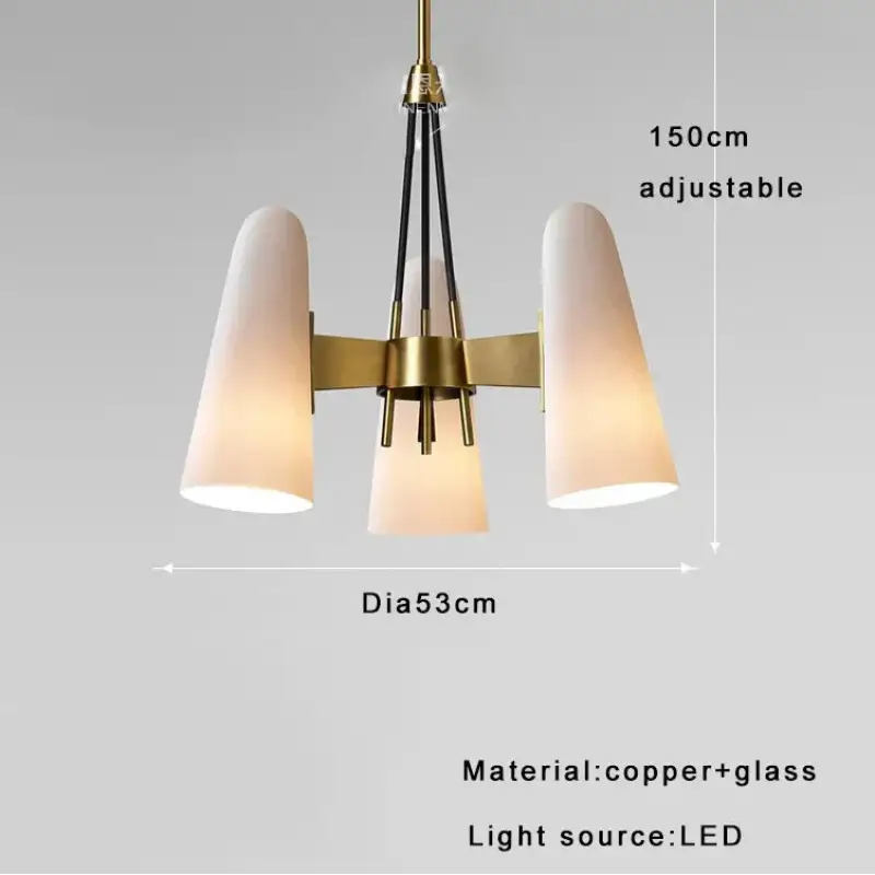 Suspension design cuivre avec verre blanc forme conique chic