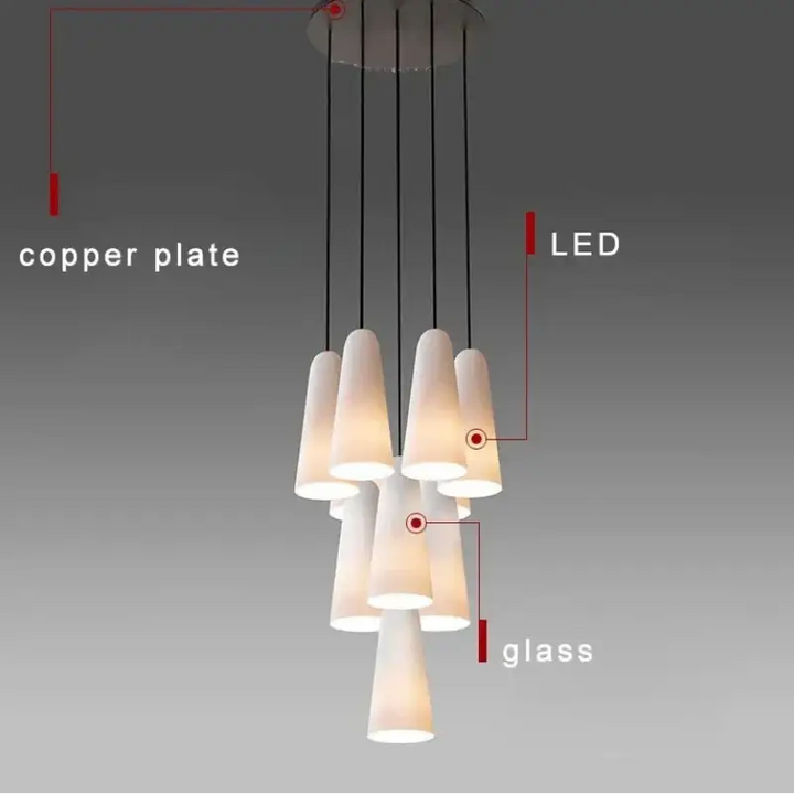 Suspension design cuivre avec verre blanc forme conique chic