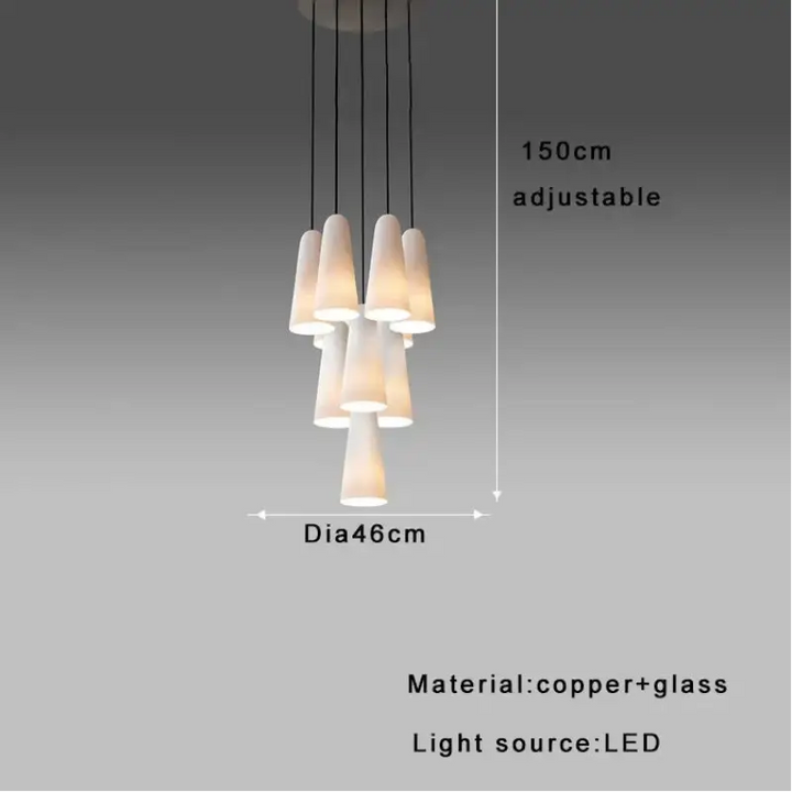 Suspension design cuivre avec verre blanc forme conique chic