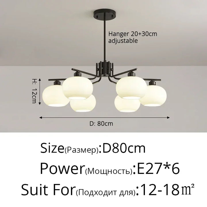 Suspension design avec globes en verre opale élégante