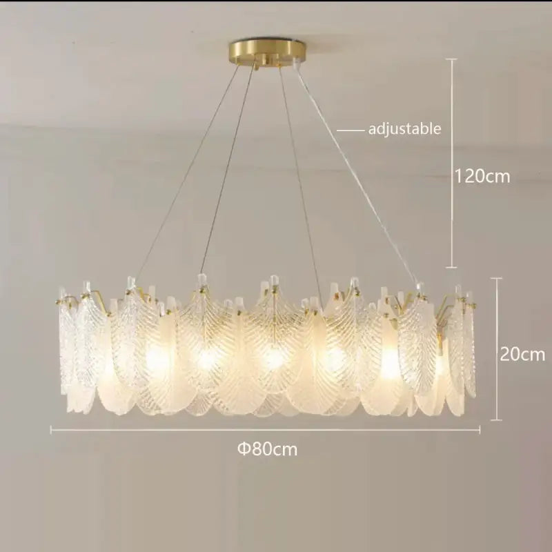 Suspension design à feuilles cristal et doré élégante chic