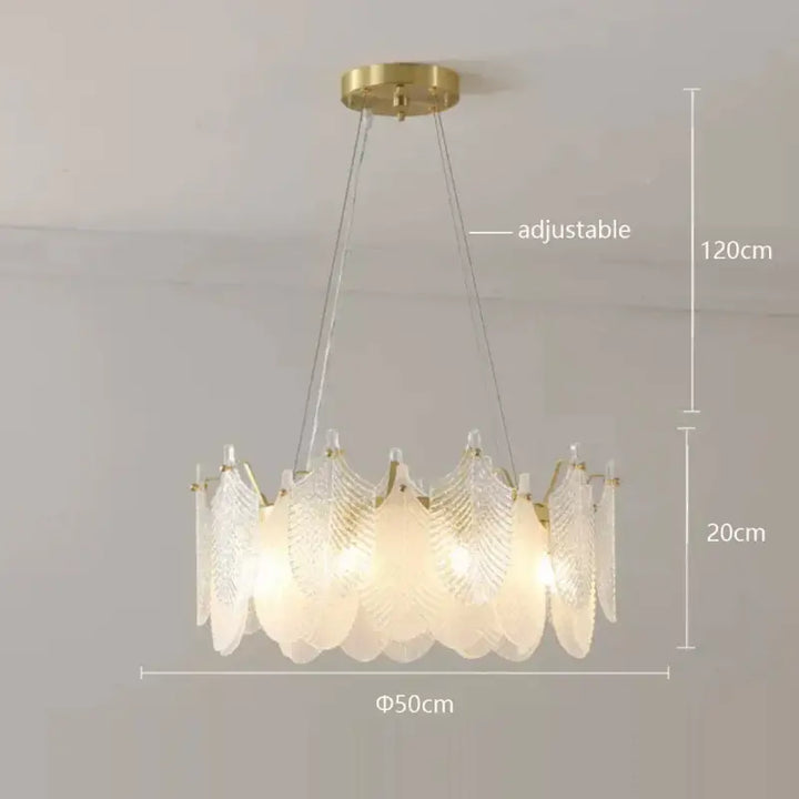 Suspension design à feuilles cristal et doré élégante chic