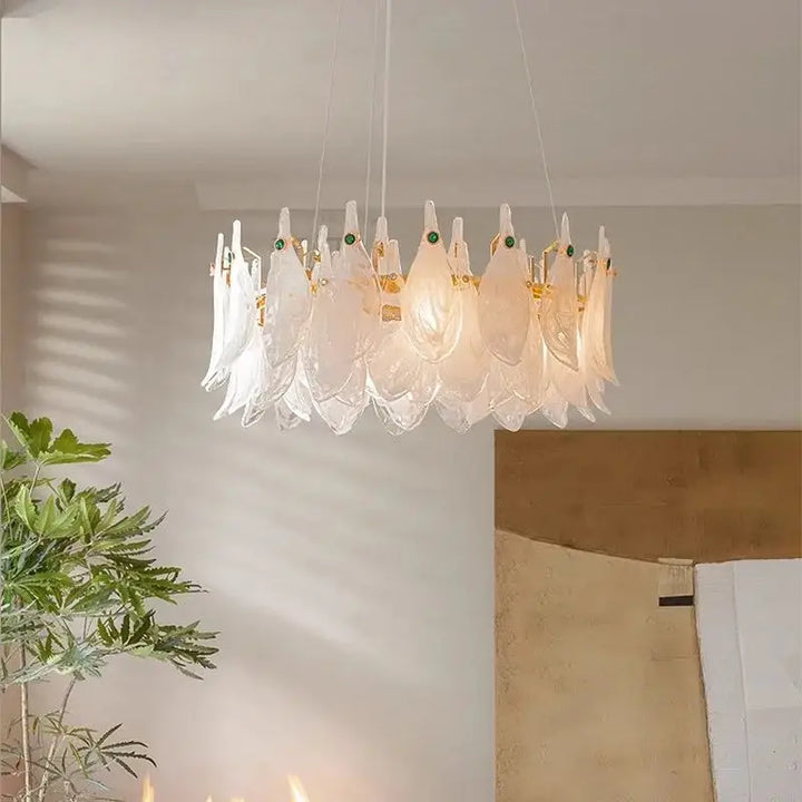Suspension design à feuilles cristal et doré élégante chic