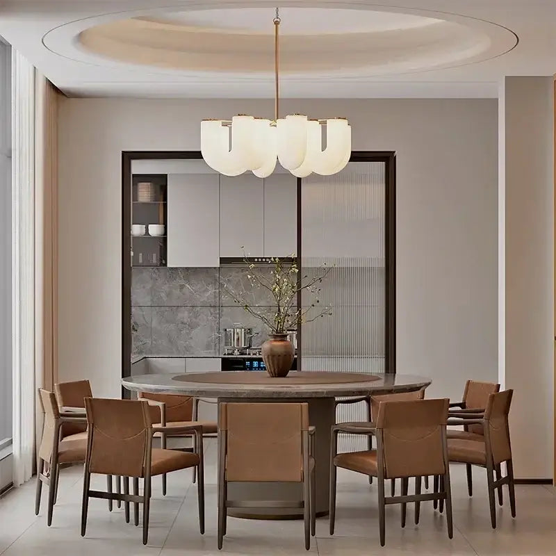 Suspension Design Laiton et Verre Opalin Courbé Moderne

