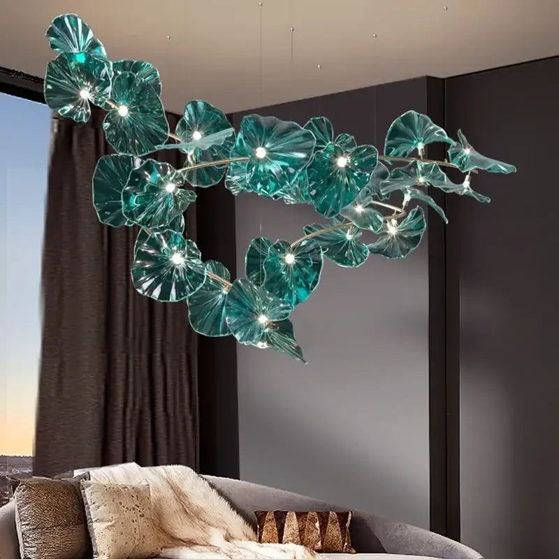 Suspension luxe en verre sculpté effet végétal élégant