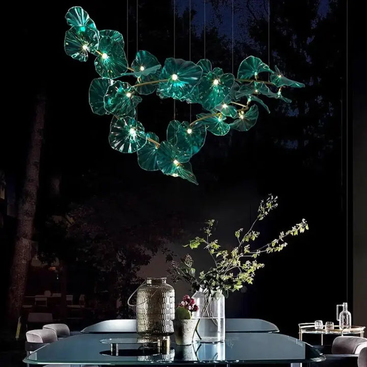 Suspension luxe en verre sculpté effet végétal élégant