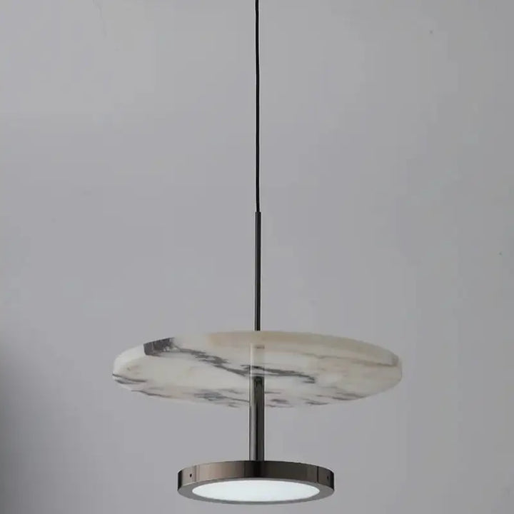 Suspension Design Marbre Moderne Avec Disque Veiné Et Anneau Led
