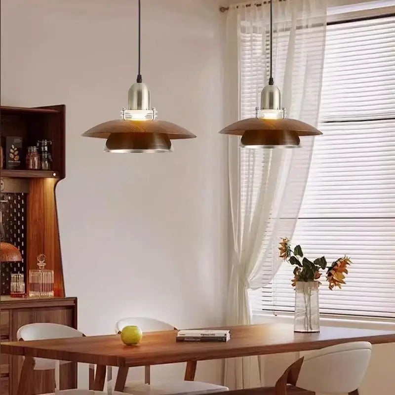 Suspension design métal et bois moderne pour éclairage élégant